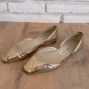 Jimmy Choo Gold Square Toe Flats
